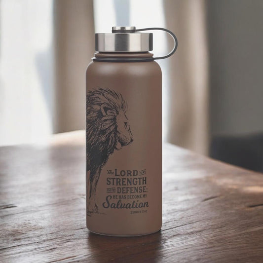 The Lord is My Strength Stainless Steel Water Bottle - Brown