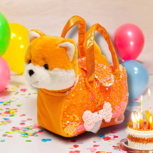 Little Juniper Pet Plush Set with Bag Orange Shiba Inu Puppy