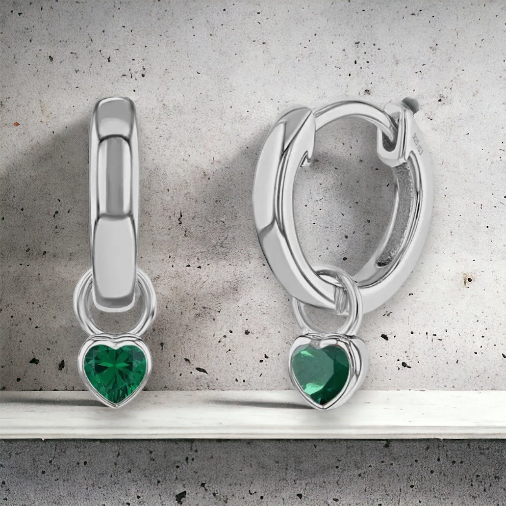 Birthstone Dangle Heart Hoops