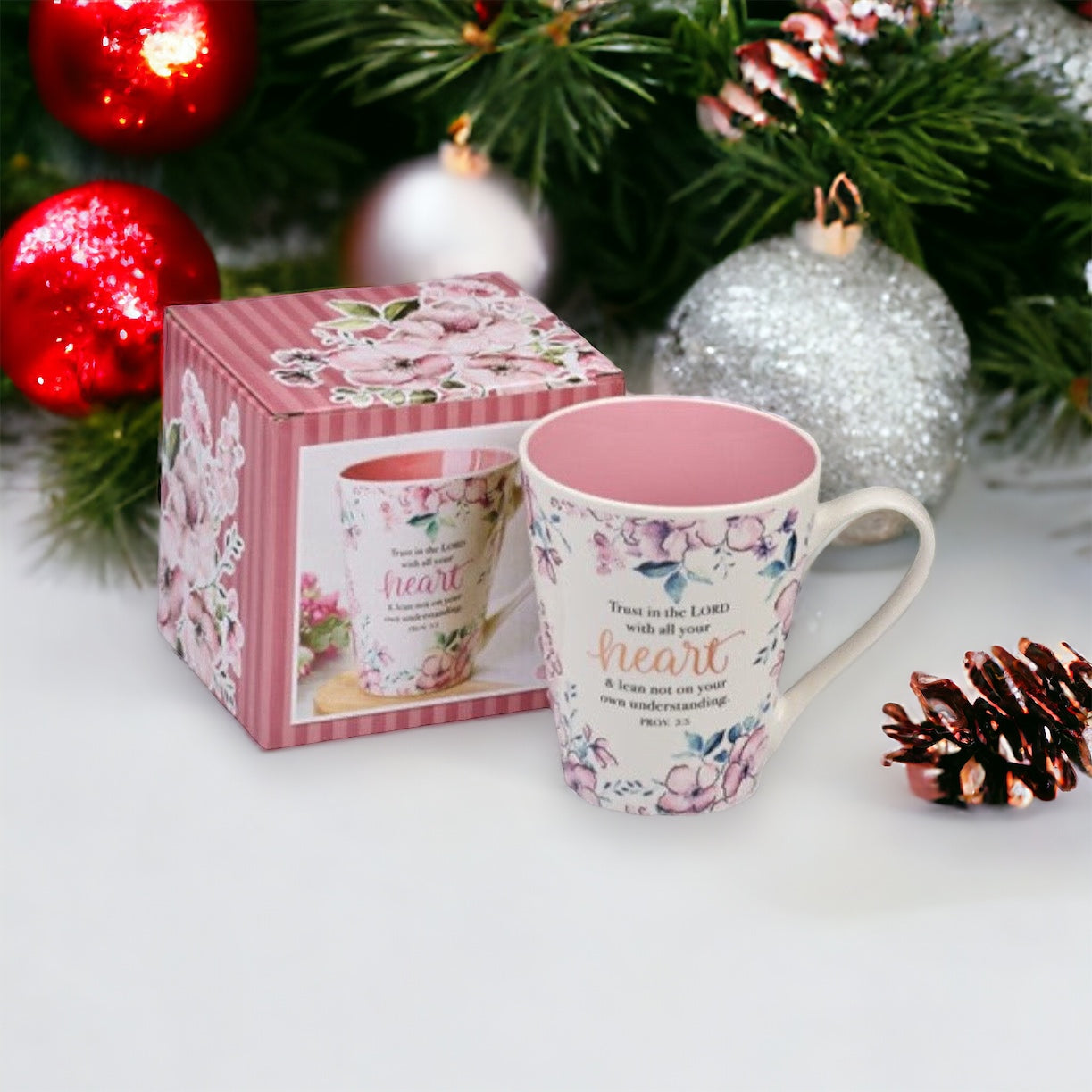 Trust in the Lord Pink Floral Latte Mug
