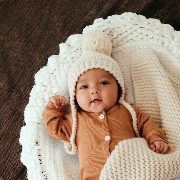 Knit Bonnet & Blanket Set Natural