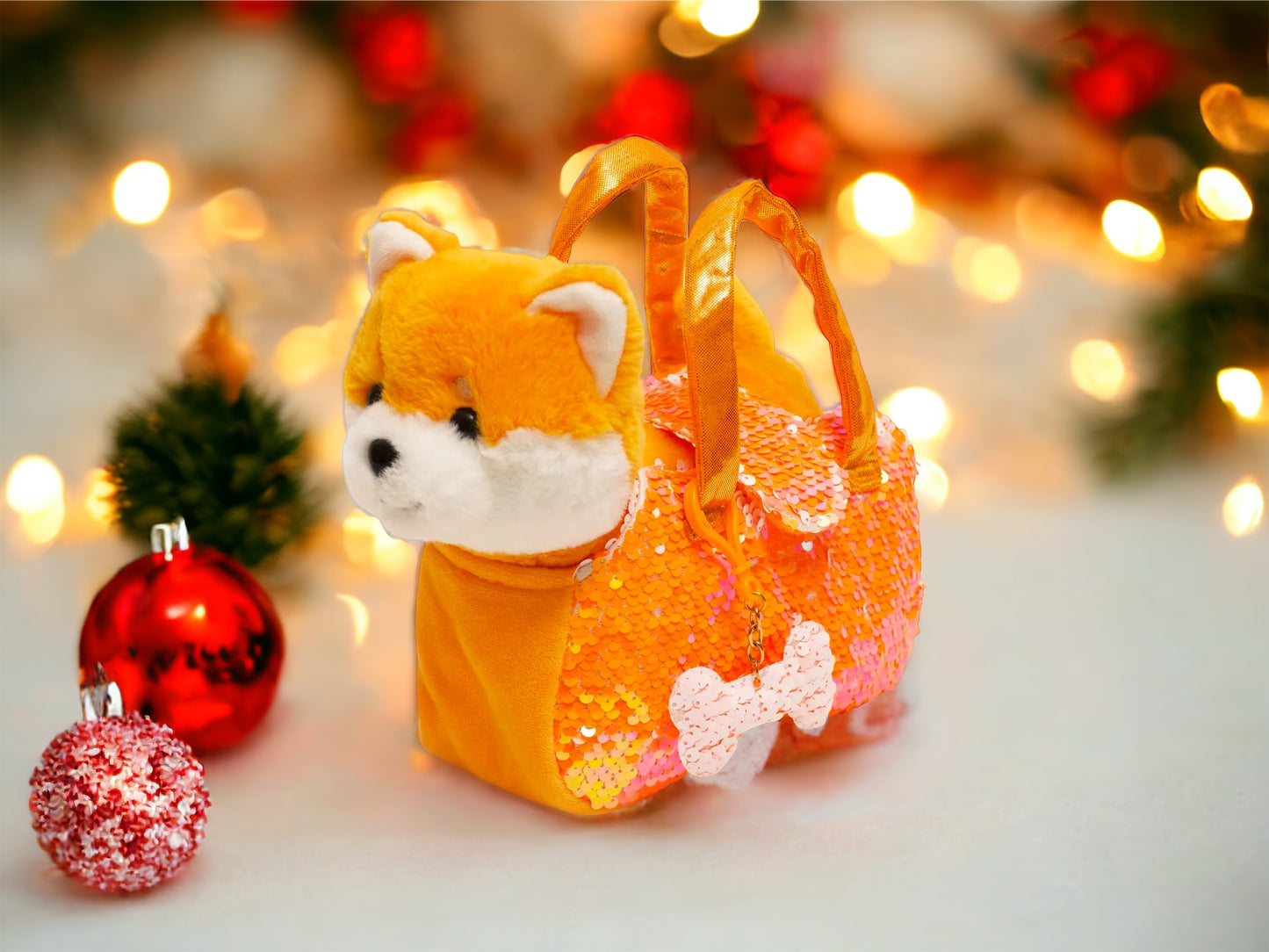 Little Juniper Pet Plush Set with Bag Orange Shiba Inu Puppy