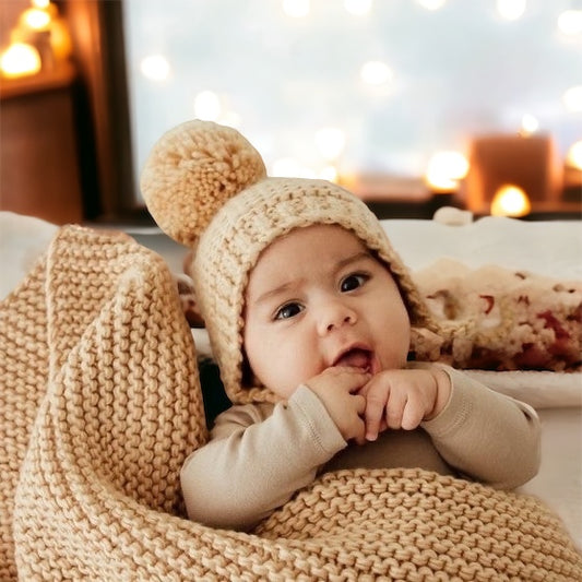 Knit Bonnet & Blanket Set Latte
