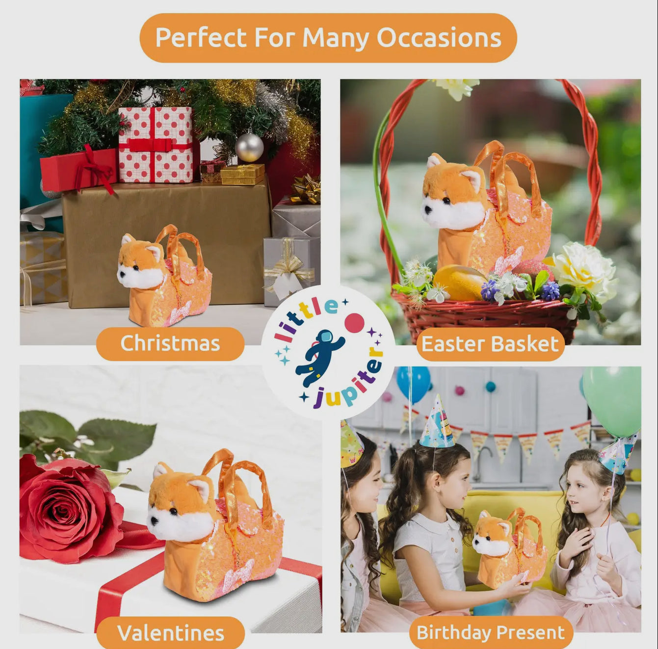 Little Juniper Pet Plush Set with Bag Orange Shiba Inu Puppy
