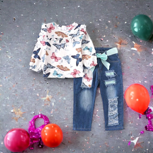 Butterfly Ruffle Denim Set