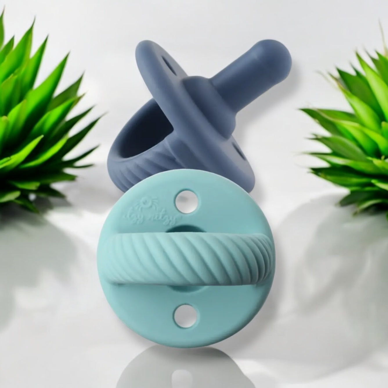 Sweetie Soother Pacifier Set 2pc Robin’s Egg Blue (+) Navy Cables  0-6mo