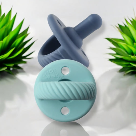 Sweetie Soother Pacifier Set 2pc Robin’s Egg Blue (+) Navy Cables  0-6mo