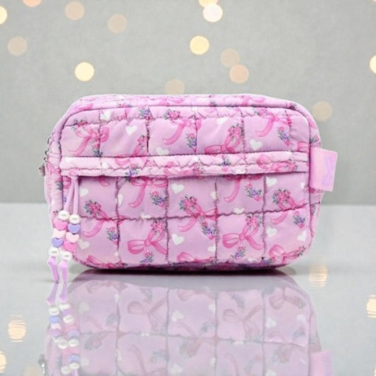 Quilted Scrunchies Floral Bow Printed Pouch