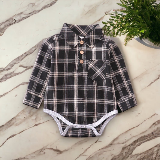 Black Plaid Bodysuit Shirt