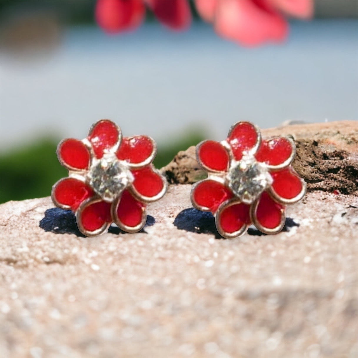 Red Daisy Diamanté Earrings