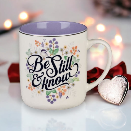 Be Still And Know Purple Ceramic Mug