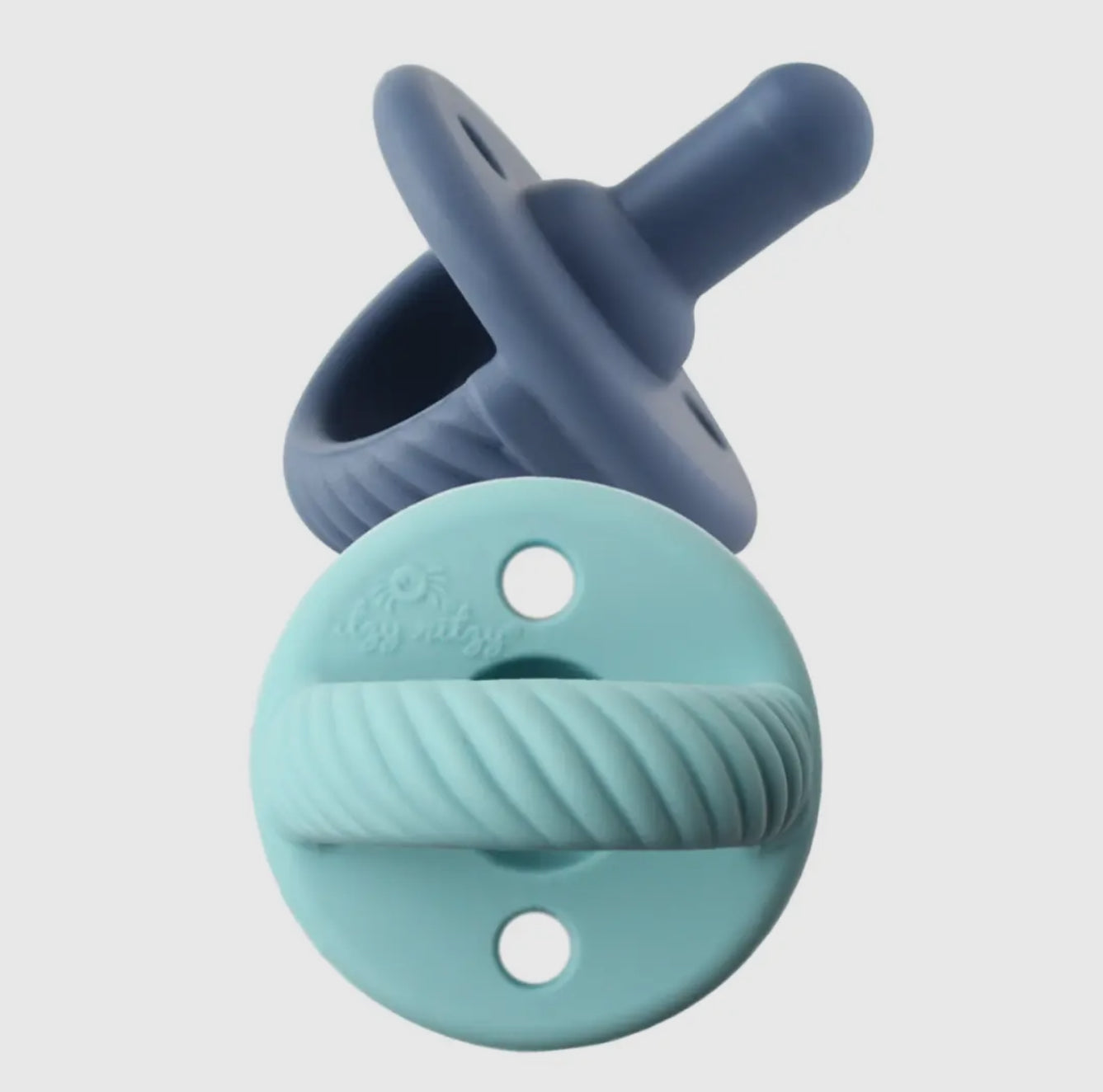 Sweetie Soother Pacifier Set 2pc Robin’s Egg Blue (+) Navy Cables  0-6mo