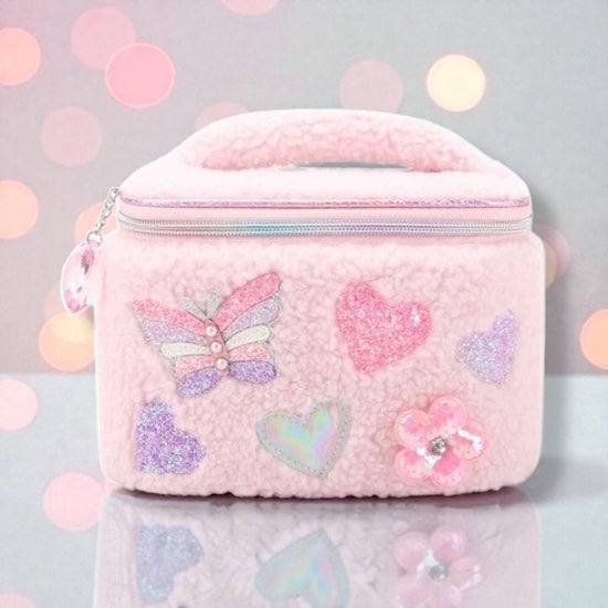 Butterfly, Heart & Daisy Patched Sherpa Glam Bag