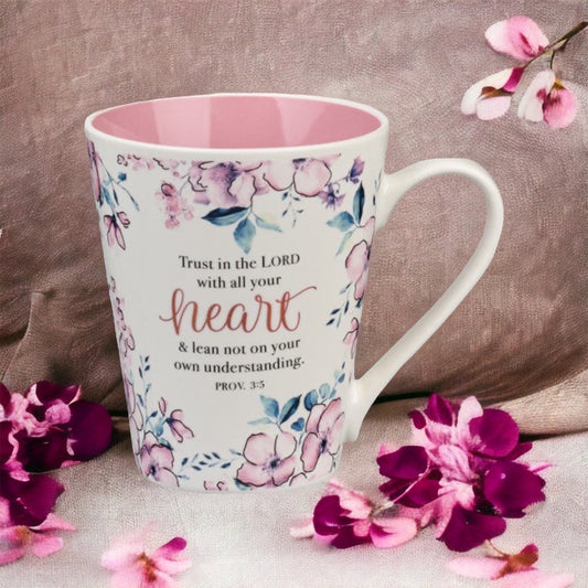 Trust in the Lord Pink Floral Latte Mug