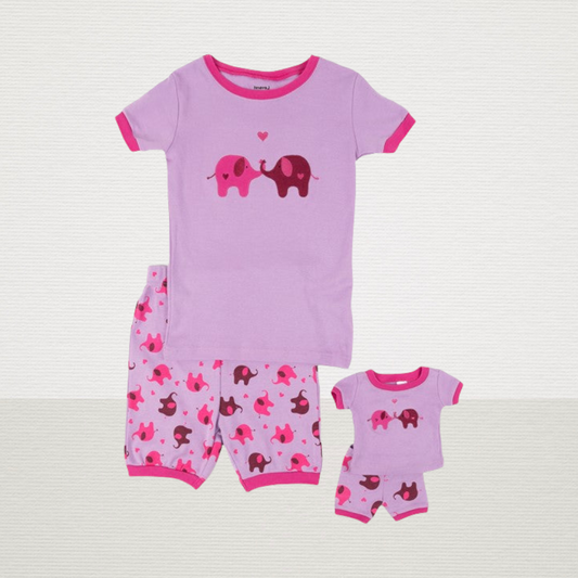 Baby Girl & Doll Matching Elephant PJs