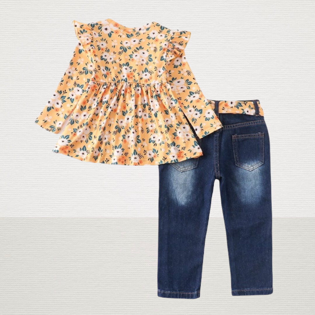 Mustard Floral Denim Set
