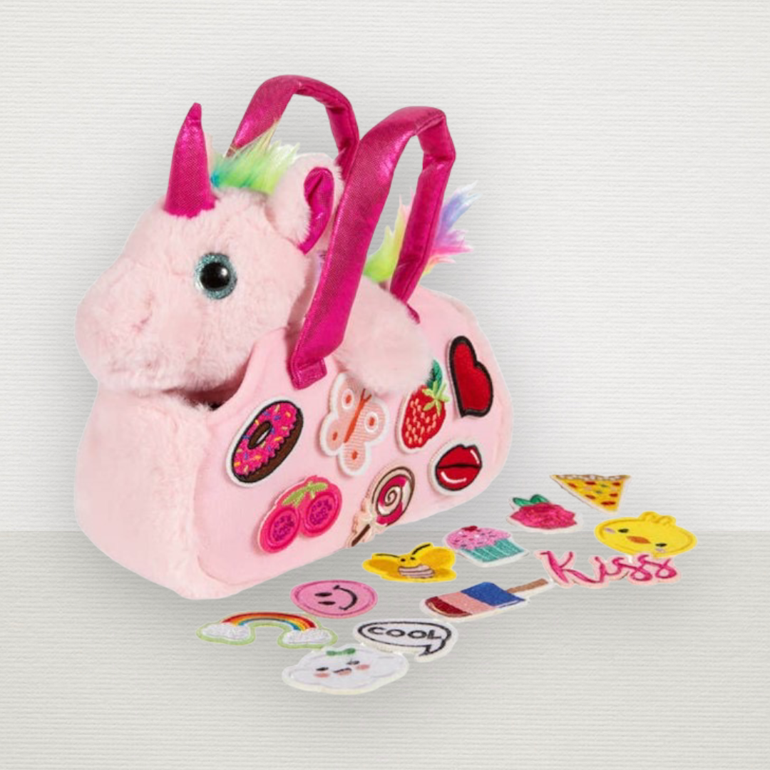 Pet Plushie Pink Unicorn set with 18pc Removable Patches
