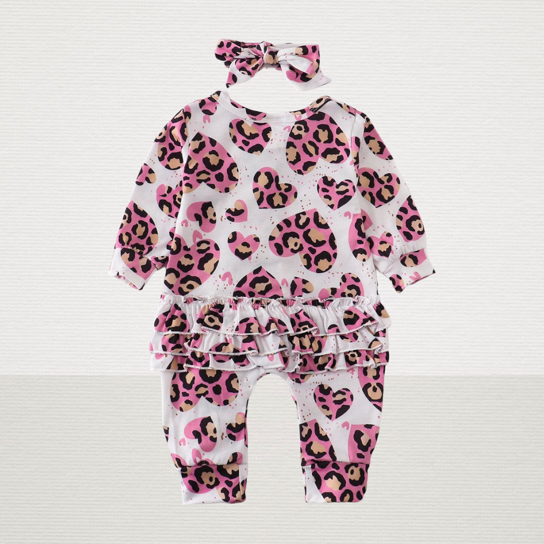 Leopard Hearts Baby Romper Set