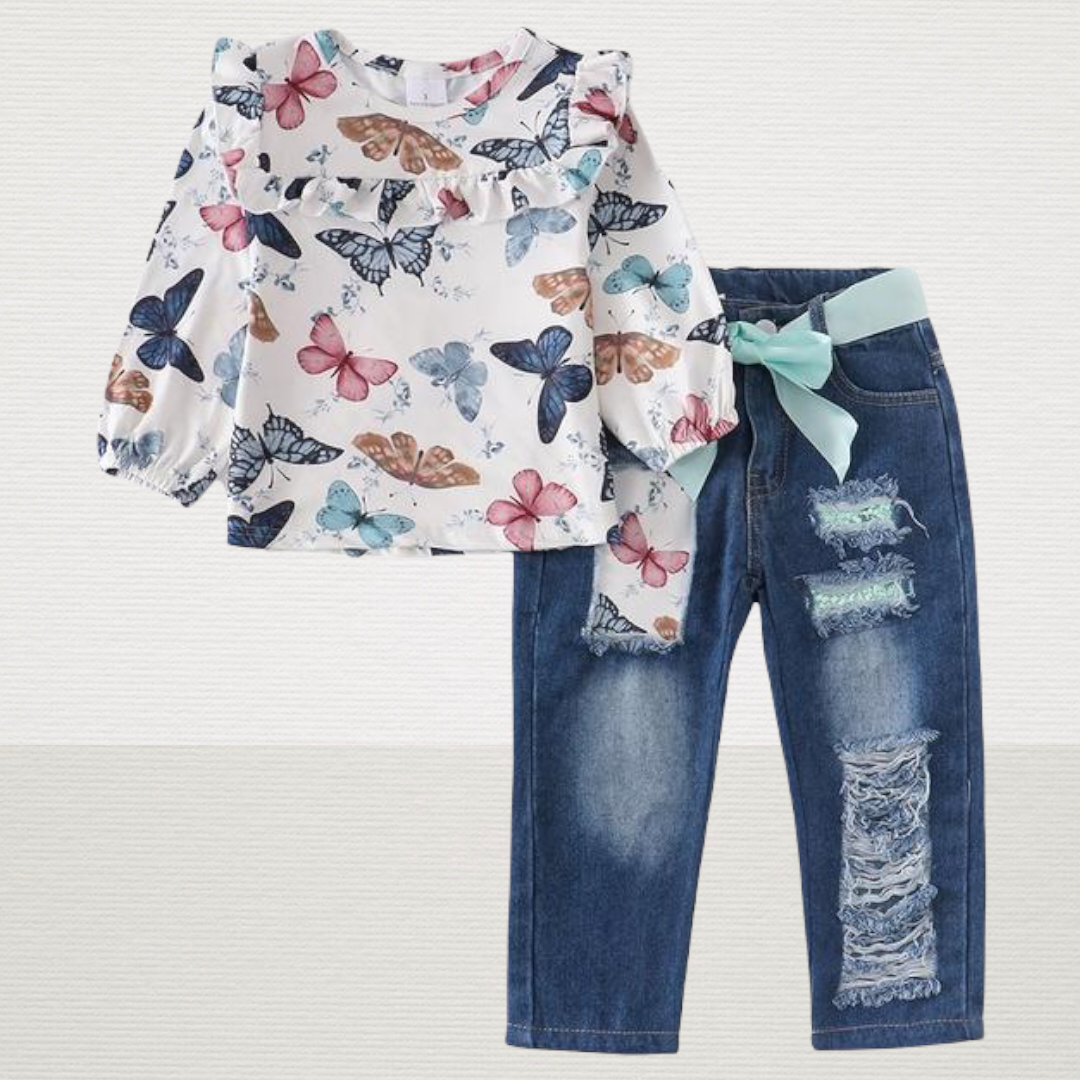 Butterfly Ruffle Denim Set