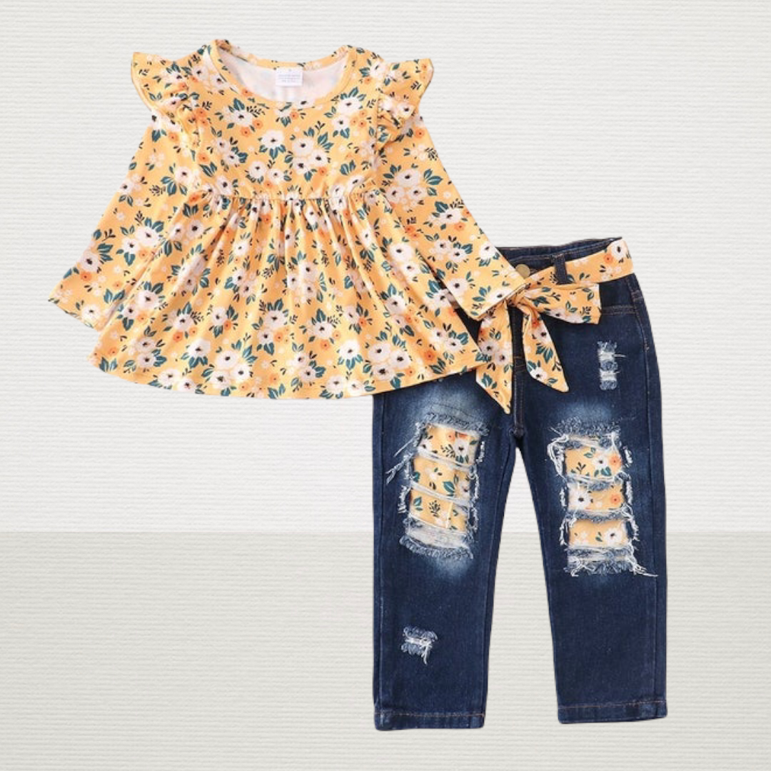 Mustard Floral Denim Set